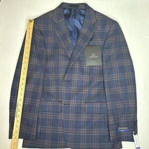 Men's Collection By Michael Strahan Sport Coat Modern Fit Blue Plaid Sz 38 Short